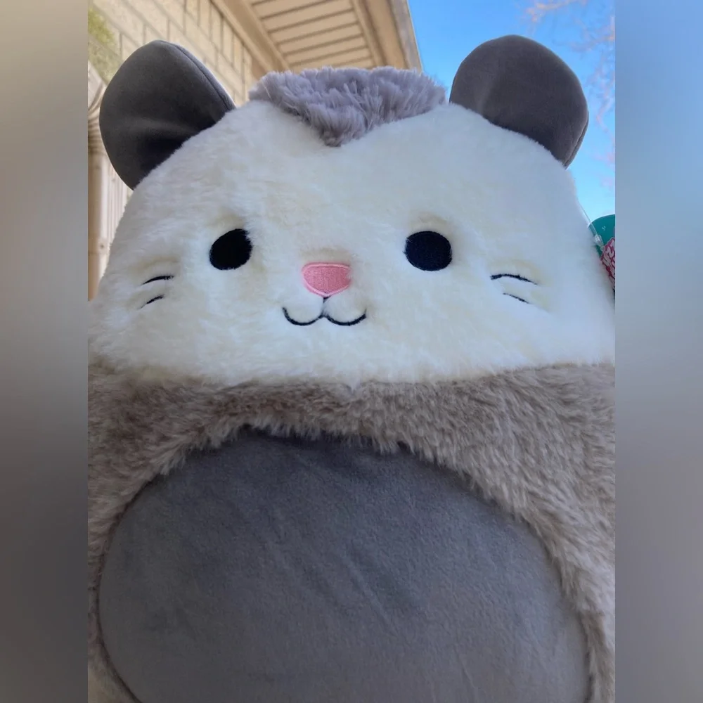 RARE Squishmallows Fuzzamallows Luanne 12" Fluffy White Grey Opossum Rat Mouse - Picture 7 of 17